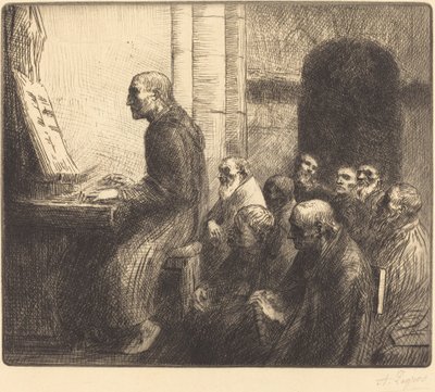 Monnik die het orgel bespeelt in de kerk door Alphonse Legros
