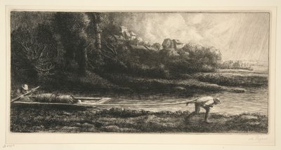 Landschap in een boot door Alphonse Legros