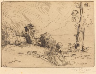 Boerin Zittend bij een Haag door Alphonse Legros