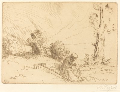 Boerin Zittend bij een Heg door Alphonse Legros