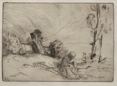 Boerin Zittend bij een Heg door Alphonse Legros