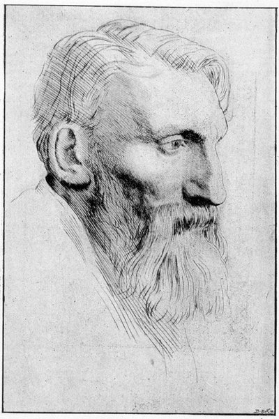 Portret van de Franse beeldhouwer Auguste Rodin (1840 - 1917) na een sterke water van Legros door Alphonse Legros