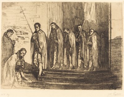 Processie verlaat een kerk La sortie de la procession door Alphonse Legros