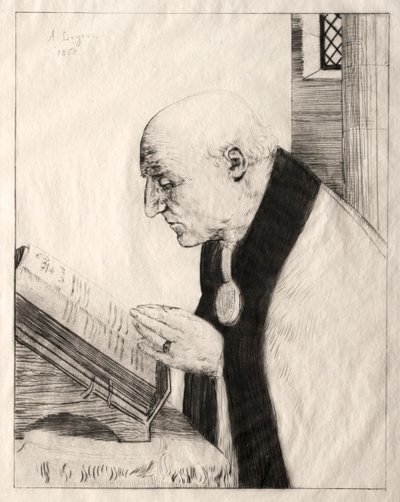 Het lezen van het kantoor, 1868 door Alphonse Legros
