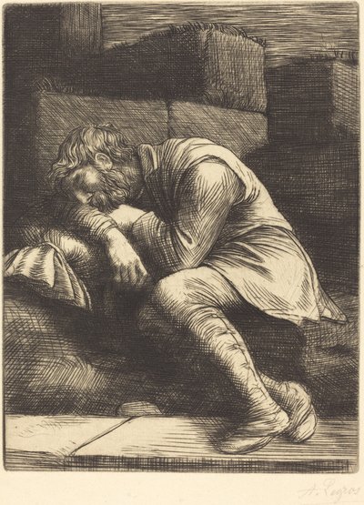 Slapende bedelaar door Alphonse Legros