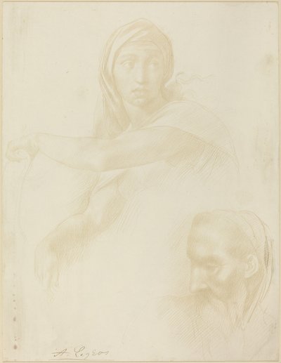 Studie van de Delphische Sibylle, Hoofd van een Man door Alphonse Legros