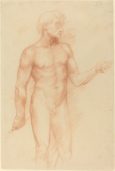 Studie van een Mannenfiguur, Houdt Stok Achter Rug door Alphonse Legros