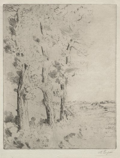 De lezer: De lezing onder de bomen, ca. 1882 door Alphonse Legros