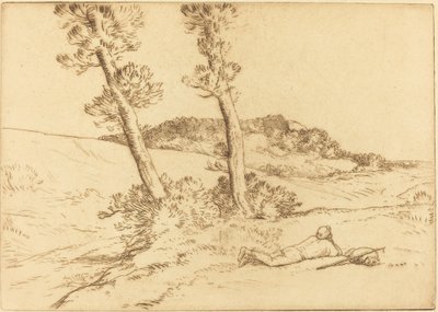 Reiziger liggend op het gras door Alphonse Legros