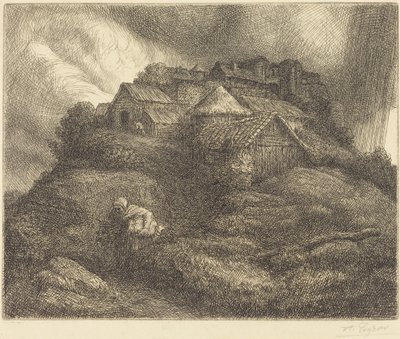Dorp Saint-Pierre tijdens een storm door Alphonse Legros