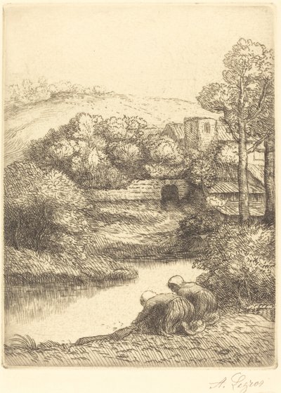 Het washuis, genaamd "De Wasvrouwen" door Alphonse Legros