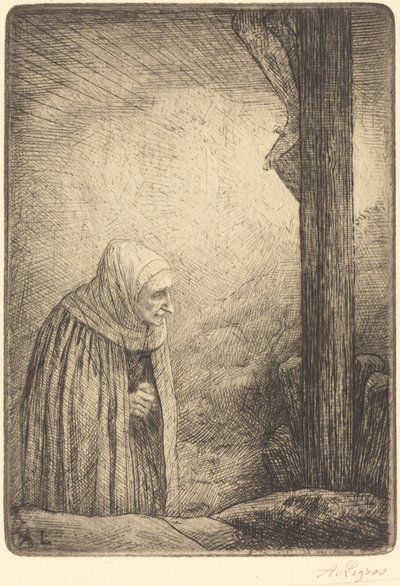 Vrouw aan de voet van het kruis Femme au calvaire door Alphonse Legros