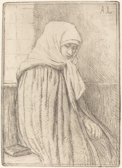 Jonge Boer Zittend in een Kerk (Jeune paysanne assise dans une eglise) door Alphonse Legros