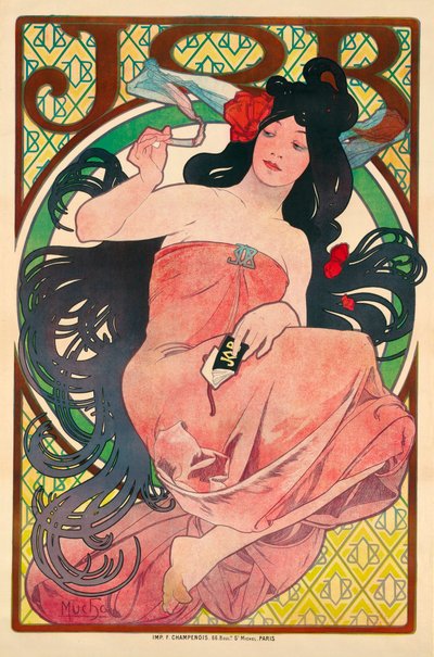 Affiche voor sigarettenpapier Job door Alphonse Marie Mucha