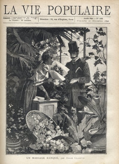 Een elegante man koopt bloemen in een bloemenwinkel. Illustratie door Alfons Maria Mucha door Alphonse Mucha