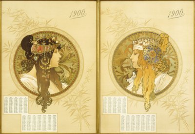 Byzantijnse hoofden; Tetes Byzantines, 1900 door Alphonse Mucha