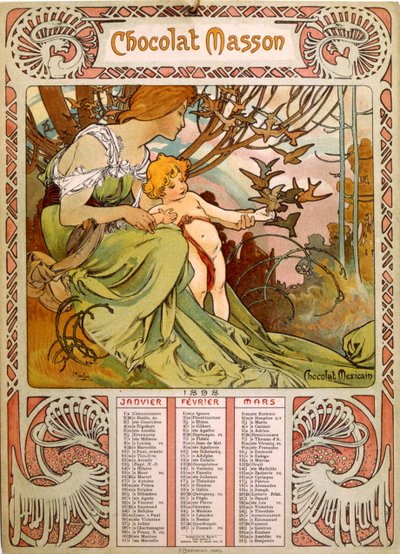 Chocolade Masson kalender geïllustreerd door Mucha door Alphonse Mucha