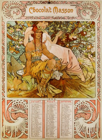 Chocolade Masson kalender geïllustreerd door Mucha door Alphonse Mucha