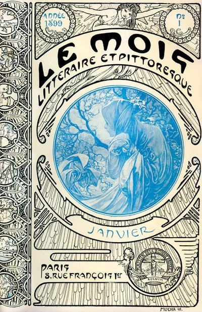 Omslag van het tijdschrift (maandblad) De Literaire en Pittoreske Maand door Alphonse Mucha (1860-1939): januari 1899 - Maison de la Bonne Presse - door Alphonse Mucha
