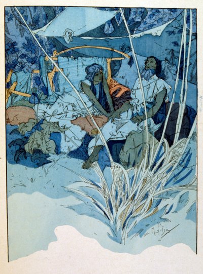 Illustratie door Alphonse Mucha uit "Rama" een gedicht in drie bedrijven door Paul Verola. ca.1898. Mucha (1860 – 1939). was een Tsjechische Art Nouveau schilder door Alphonse Mucha