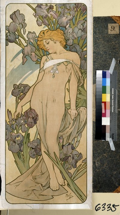 Iris (deel van de bloemenserie) door Alphonse Marie Mucha