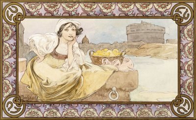 Italiaans meisje, 1900 door Alphonse Mucha