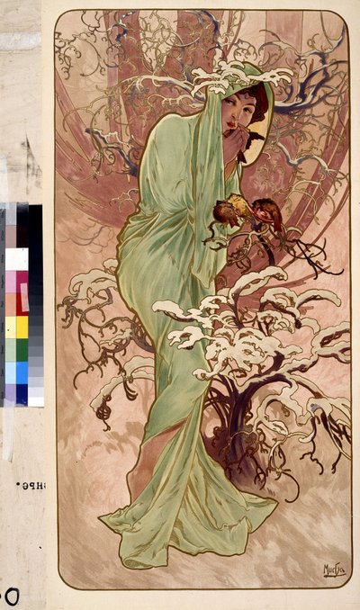 De winter (Serie allegorie over de vier seizoenen) door Alphonse Marie Mucha