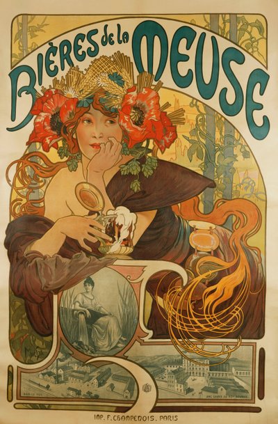 Meuse Bier; Bieres de La Meuse, 1897 door Alphonse Mucha