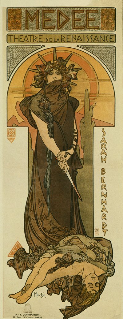 Sarah Bernhardt als Medee in het Renaissance Theater. 1898 door Alphonse Mucha