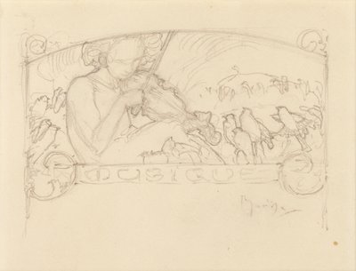 Studie van een vrouw die viool speelt door Alphonse Mucha