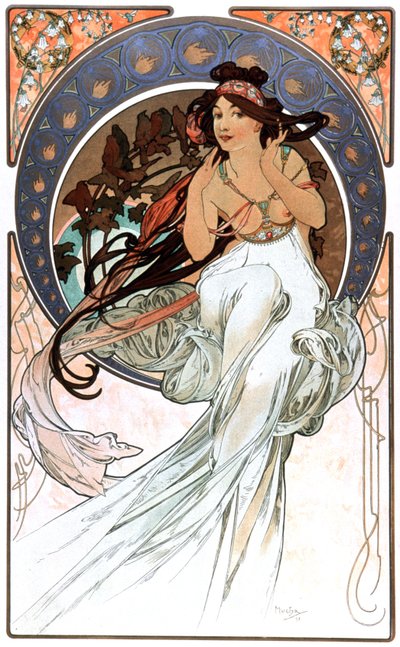 De allegorie van muziek, prent 1898 door Alphonse Marie Mucha