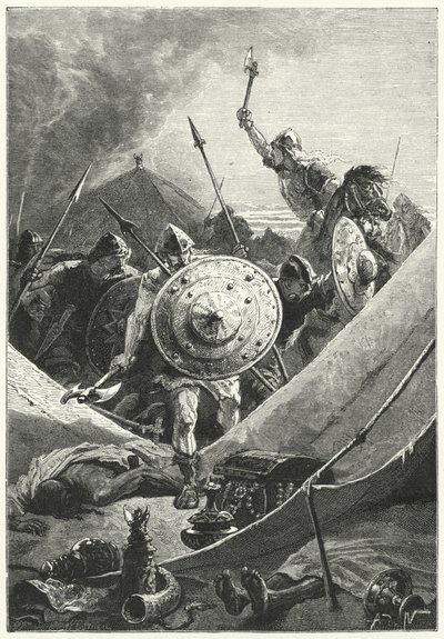 Aanval op een Moors kamp (gravure) door Alphonse Marie de (after) Neuville
