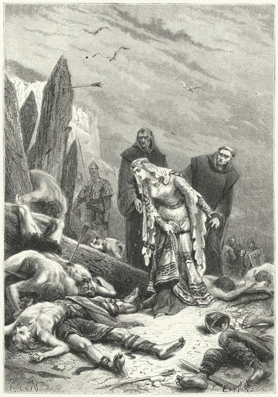 Edith de Schone ontdekt het lichaam van koning Harold op het slagveld van Hastings door Alphonse Marie de (after) Neuville