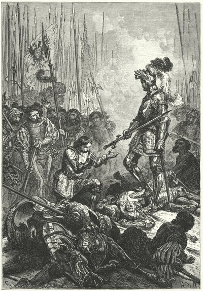 Francis I van Frankrijk gevangen genomen bij de Slag bij Pavia door Alphonse Marie de (after) Neuville