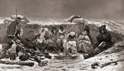 Franse soldaten in loopgraaf. Beleg van Parijs. Frans-Duitse Oorlog door Alphonse Marie de (after) Neuville