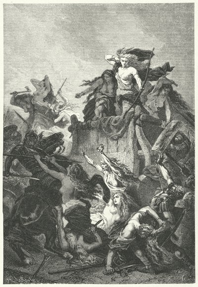 Germaanse vrouwen verdedigen hun kamp tot de dood door Alphonse Marie de (after) Neuville