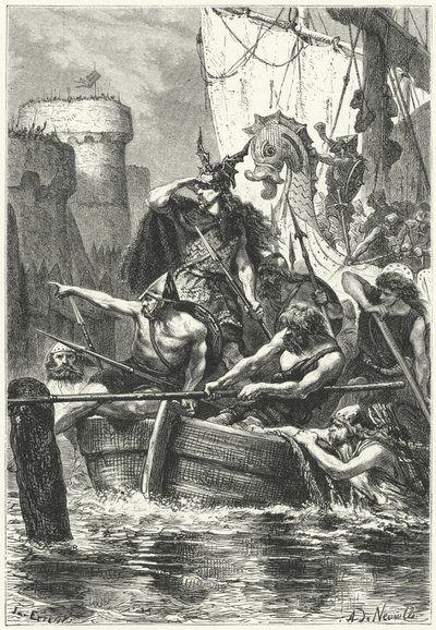 De Normandische vloot valt Parijs aan, 885 door Alphonse Marie de (after) Neuville