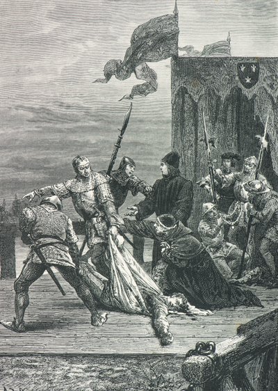 Moord op Johannes de Onverschrokkene in 1419 (gravure) door Alphonse Marie de Neuville