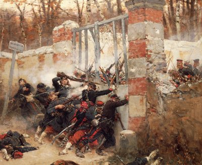 Verdediging van de poort van Longboyau, kasteel van Buzenval, 21 oktober door Alphonse Marie de Neuville