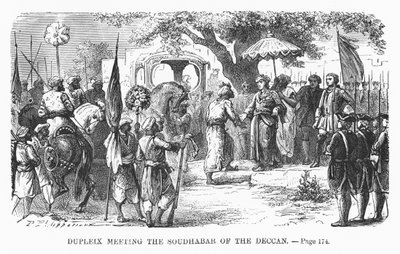 Dupleix ontmoet de Soudhabar van de Deccan, illustratie uit 