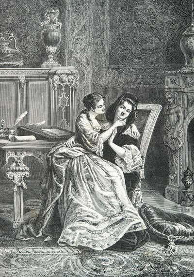 Marie Adelaide de Savoie with Mamde de Maintenon (Engraving) door Alphonse Marie de Neuville