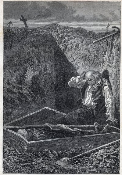 De begraafplaatsen nemen wat ze krijgen - Illustratie door Alphonse De Neuville (1835-1885) voor 