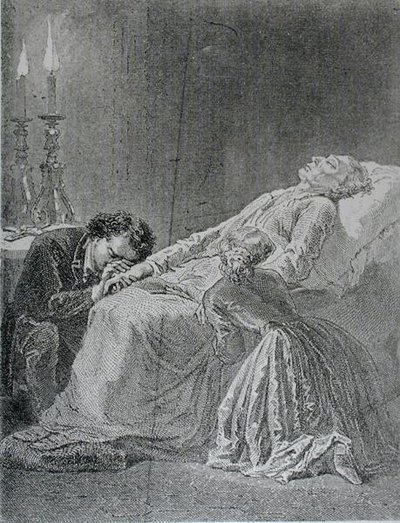 De dood van Jean Valjean, illustratie uit Les Miserables door Victor Hugo (1802-85) door Alphonse Marie de after Neuville