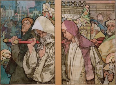 A. Mucha, Venster van St. Veit in Praag / Karton 1931 door Alphonse Mucha
