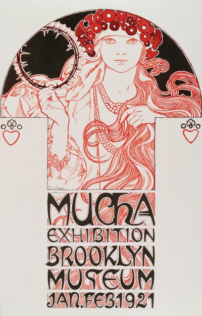 Reclameposter door Alphonse Mucha voor de Mucha-tentoonstelling in het Brooklyn Museum, 1921 door Alphonse Mucha