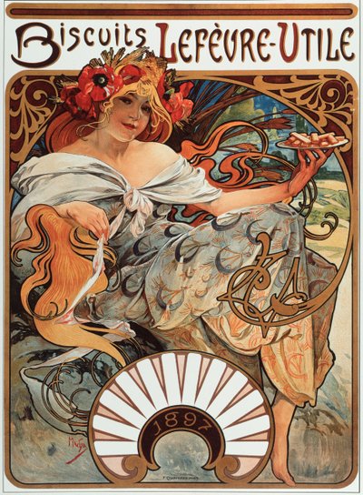Reclameposter door Alphonse Mucha voor de biscuits 