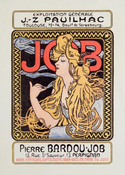 Reclameposter voor sigarettenpapier Job, gemaakt door Alphonse Mucha, 1900 door Alphonse Mucha