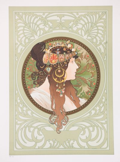 Byzantijnse hoofden: Brunette, 1897 door Alphonse Mucha