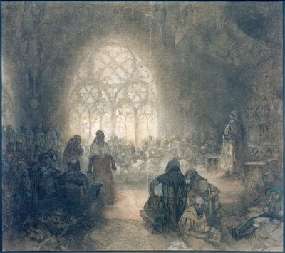 Georg van Podebrad en Pauselijke Legaat F. de Valle, 1462 door Alphonse Mucha