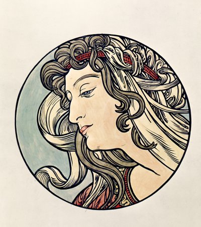 Hoofd van een Vrouw door Alphonse Mucha